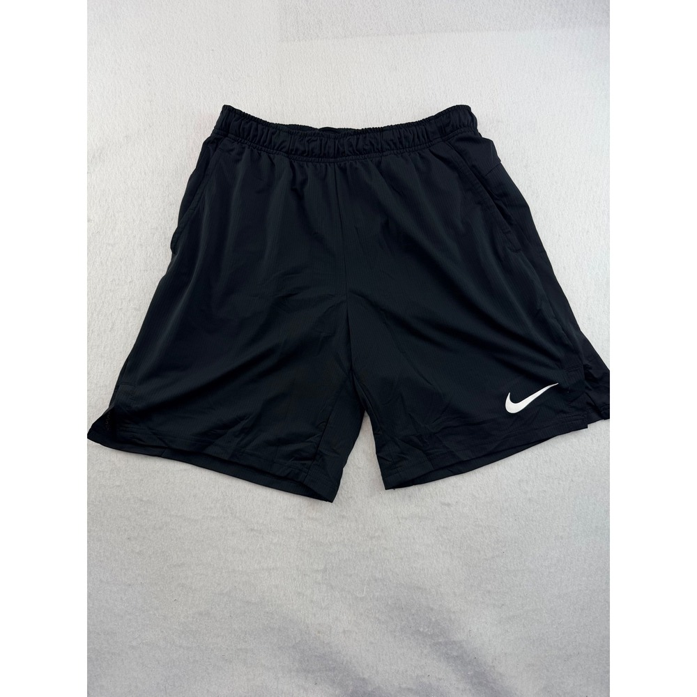 Nike Mens Black Athletic Training Shorts Elastic Waist Pockets Swoosh Logo
